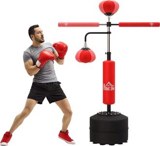 HOMCOM Homcom Saco De Boxeo De Pie, 160-230 Cm, Con Barra Giratoria De 360&deg;, 2 Bolas De Velocidad Y Base Rellenable, Para Adultos Y Ni&ntilde;os, Fitness, Rojo