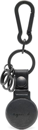 agn&egrave;s b. AirTag leather keyring - unisex - Metal/Calf Leather (top grain) - One Size - Black