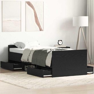 vidaXL Vidaxl - Bed Frame with Headboard Black oak 75 x 190 cm Engineered wood