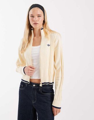 adidas Originals top da tuta in maglia pointelle Firebird color crema-Bianco