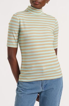 Isaac Mizrahi New York Print Mock Neck Top in Blue Tan at Nordstrom, Size X-Large