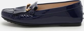 Tod's Tods Blue Patent Leather Fringe Detail Loafers