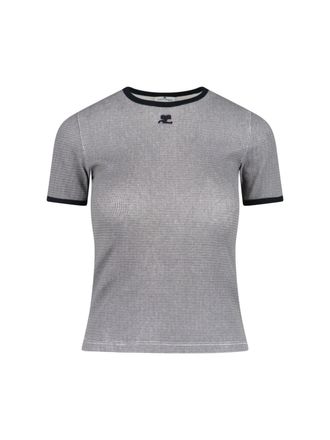 Courr&egrave;ges Houndstooth Logo T-Shirt - Black and White