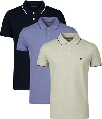 French Connection Confezione da 3 polo piqu&eacute; a maniche corte blu navy in cotone