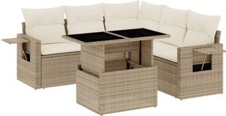 vidaXL Juego De Sof&aacute;s Jard&iacute;n Con Cojines 6 Pzas Rat&aacute;n Sint&eacute;tico Beige Vidaxl