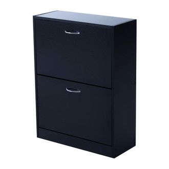 HOMCOM Wooden Storage Shoe Cabinet 2 Tier Drawers Footwear Stand Rack Unit Chaussures Organiser-Black/White - Home Living | TJ Hughes Black