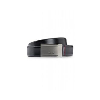 HUGO BOSS Leren Riem met Merk Gunmetal Plaque Gesp - Dames - Riemen - Zwart - 95 CM - Leer - Accessoires