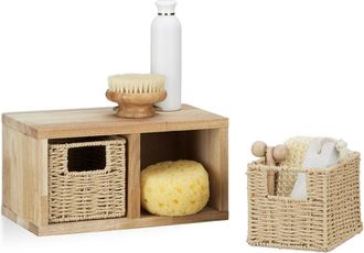Relaxdays Relaxdays - Walnut Hanging Storage Unit, 2 Removable Baskets, Natural Desing, for Wall-Mounting, Natural Brown