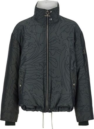 Ferragamo floral-print bomber jacket - men - Polyester - 54 - Blue