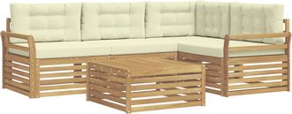 vidaXL Conjunto De Sof&aacute;s De Exterior 5 Uds. Blanco Y Crema Poli&eacute;ster Vidaxl