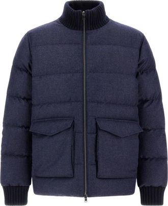 Herno Glen Check Wool and Cashmere Bomber - Heren - Winterjassen - Blauw - L - Wol - Jassen