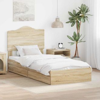 vidaXL Estructura De Cama Con Caj&oacute;n Roble Sonoma 90 X 190 Cm