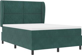 vidaXL vidaXL Box Spring Bed with Mattress - Dark Green, 140x200 cm, Velvet