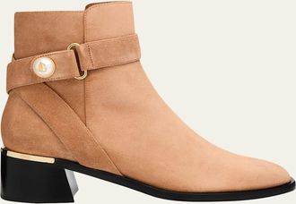 Jimmy Choo London Noor 45 Suede Pearly-Button Ankle Boots