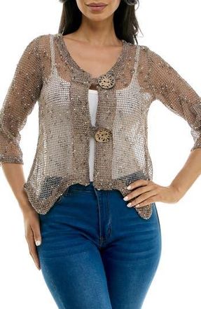 Nina Leonard Open Knit Bolero Cardigan in Mocha at Nordstrom Rack, Size Large