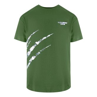 Plein Sport Korte Mouw Scratch Logo T-shirt in Olijf