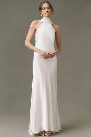 Jenny Yoo Satin Halter-Neck Maxi Dress