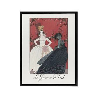 Artery8 Day & Night Parisian Fashion Advert Barbier Framed Canvas Wall Art in White | Size: W24 x H32