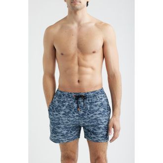 Save The Duck Ademir Swim Trunks in Ondine Off White On Blue at Nordstrom, Size Xx-Large