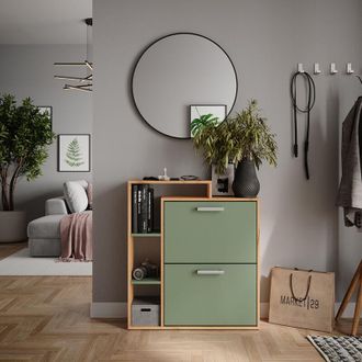 Vicco Volquete Zapatero Orlando, Goldkraft Roble/verde, 80 X 90 Cm