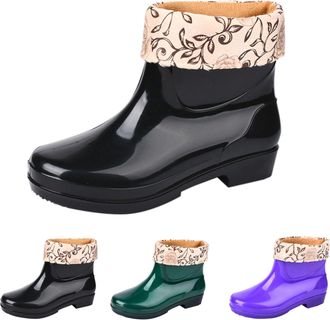 Generic Wellington Women Winter Rain Boots with Plush Lined, Warm Comfortable Ankle Boots Waterproof Anti-Slip Booties Ladies Outdoor Work Rain Footwear for W