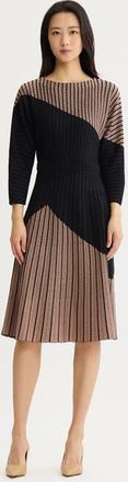 Misook Fit & Flare Dolman Sleeve Soft Knit Midi Dress in Charmeuse/black at Nordstrom, Size Xx-Large