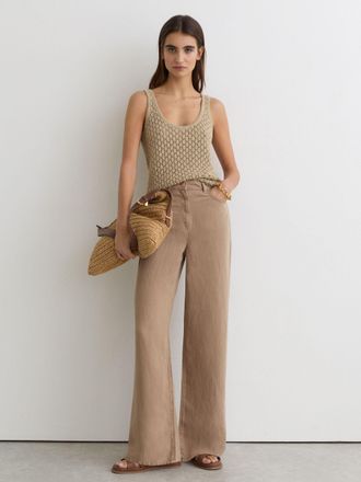 Reiss Taupe Neutral Petite Lyocell-linen Wide-leg Trousers, 10R