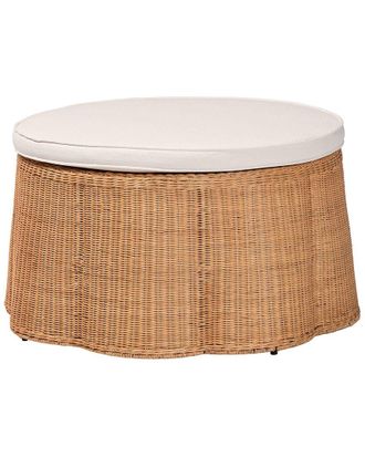Baxton Studio Palm Scallop Rattan Ottoman With Cushion