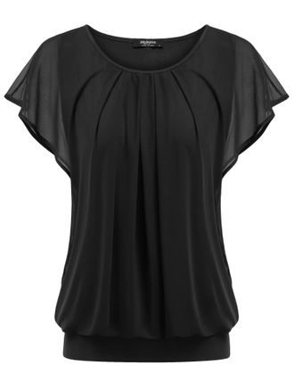 Zeagoo Womens Blouses Batwing Sleeves Mesh Ladies Tops Double-Layered Tunic Tops Loose Flowy Shirts Black XXL
