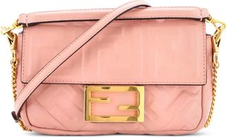 Fendi Baguette NM Bag Zucca Embossed Leather Mini crossbody bag - Roze