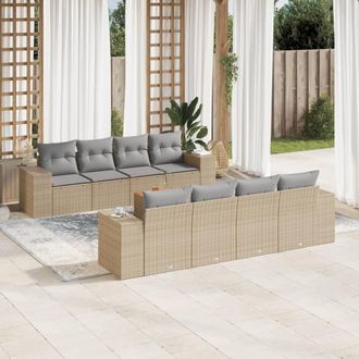vidaXL Set De Sof&aacute;s De Jard&iacute;n 9 Pzas Con Cojines Rat&aacute;n Sint&eacute;tico Beige Vidaxl