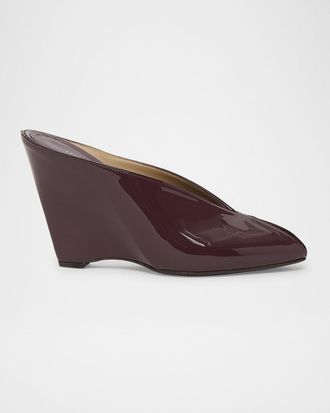 Ferragamo Alicia Patent Leather Peep-Toe Wedge Mules