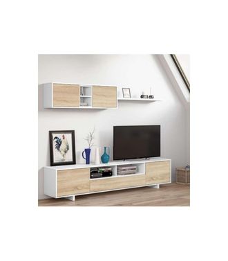 F.R.S. Frs - Mueble De Sal&oacute;n Sirva En Roble Canadian/ Blanco Brillo, 46 Cm(alto)200 Cm(ancho)41 Cm(largo)