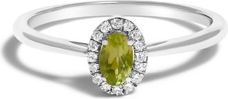 House of Brilliance 10K White Gold 5X3MM Oval Birthstone and Diamond Accent Halo Ring