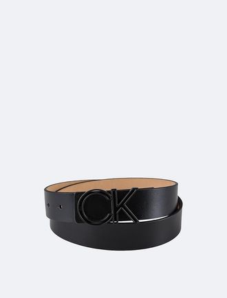 Calvin Klein Mens CK Monogram Buckle Belt - Charcoal - XL