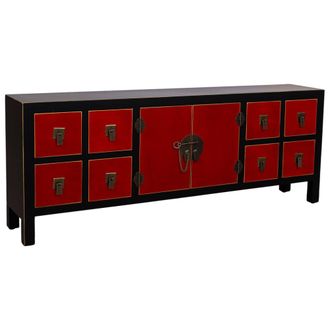 Wanderlust Deco Mueble bajo de madera de 8 cajones y 2 puertas 130x24x50h cm