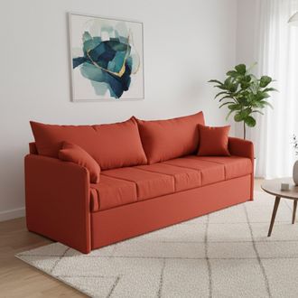 Dmora Sof&aacute; Cama 3 Plazas Avellana, Desenfundable, Lavable Hecho En Italia, Hidr&oacute;fugo Cama Extra&iacute;ble, 205x86 Cm Naranja