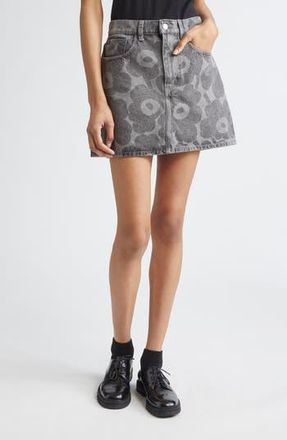 Marimekko Maridenim Ruudut Unikko Denim Miniskirt in Light Grey at Nordstrom Rack, Size 16 Us / 46 Eu