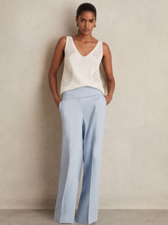 Reiss Blue Lyocell-linen Wide-leg Trousers, 12R