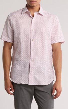 David Donahue Short Sleeve Linen & Cotton Sport Shirt in Nantucket Red at Nordstrom Rack, Size Xx-Large