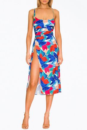 For Love & Lemons Lorenza Open-Back Satin Midi Dress In Blue