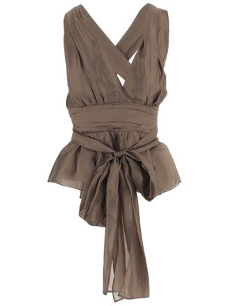 The Garment V-Neck Peplum Top With Crossed Back Straps And Front Bow