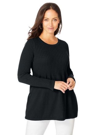Jessica London Ribbed Baby Doll Tunic Sweater in Black at Nordstrom, Size Medium
