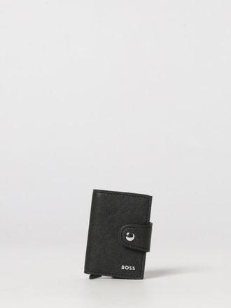 HUGO BOSS Saffiano Leather Bifold Card Holder with Tab Closure and Logo