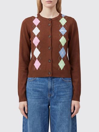 Ganni Cardigan slim fit in cotone con motivo a rombi