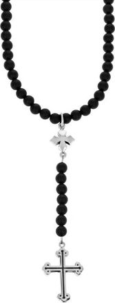 King Baby Studio Womens Beaded Rosary With Mb And Traditional Cross Necklace In Black