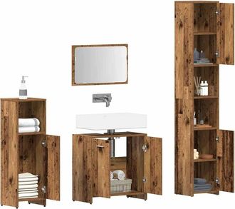 Berkfield Home Durable 4 Piece Bathroom Furniture Set Old Wood Engineered Wood in Brown