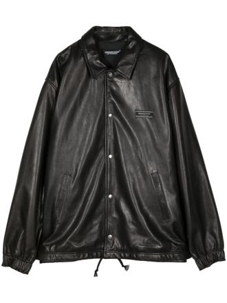 Undercover logo-appliqu&eacute; leather jacket - Zwart