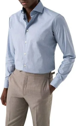 Eton Contemporary Fit Microcheck Shirt in Dark Blue at Nordstrom Rack, Size 17.5