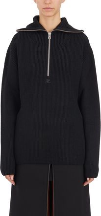 Courr&egrave;ges Womens Black Half Zip Sweater Wool - Size Small